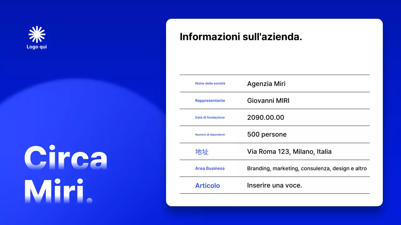 Descrizione del profilo aziendale di Blue Modern