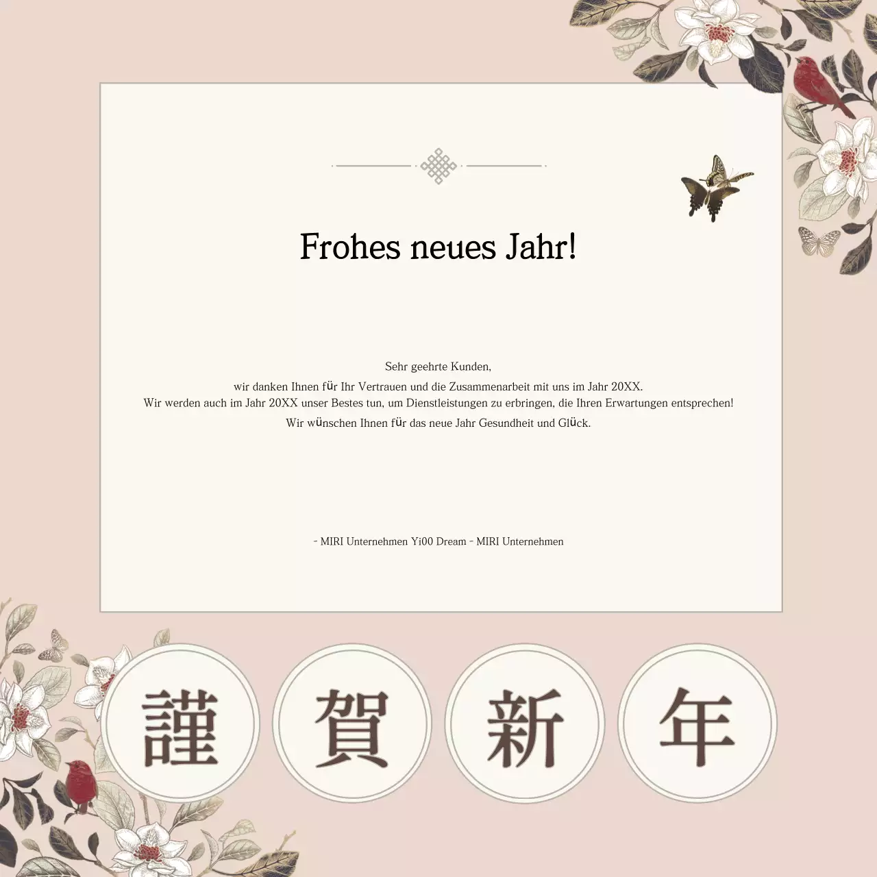 Rosa Neujahrsgrüße mit traditionellem Touch