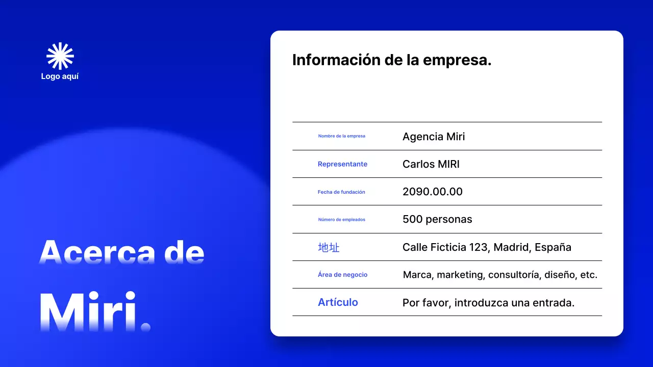 Descripción del perfil de la empresa Blue Modern