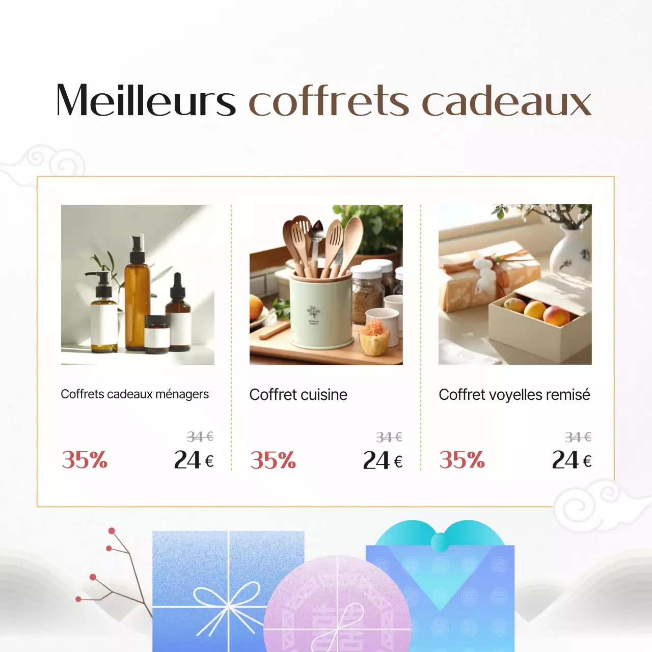 Annonce traditionnelle de cadeaux du jour de l'an en blanc