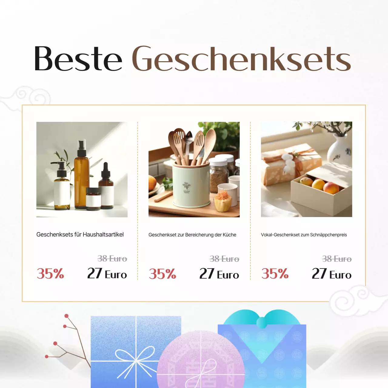 Traditionelle Anzeige für Geschenke zum Neujahrstag in Weiß