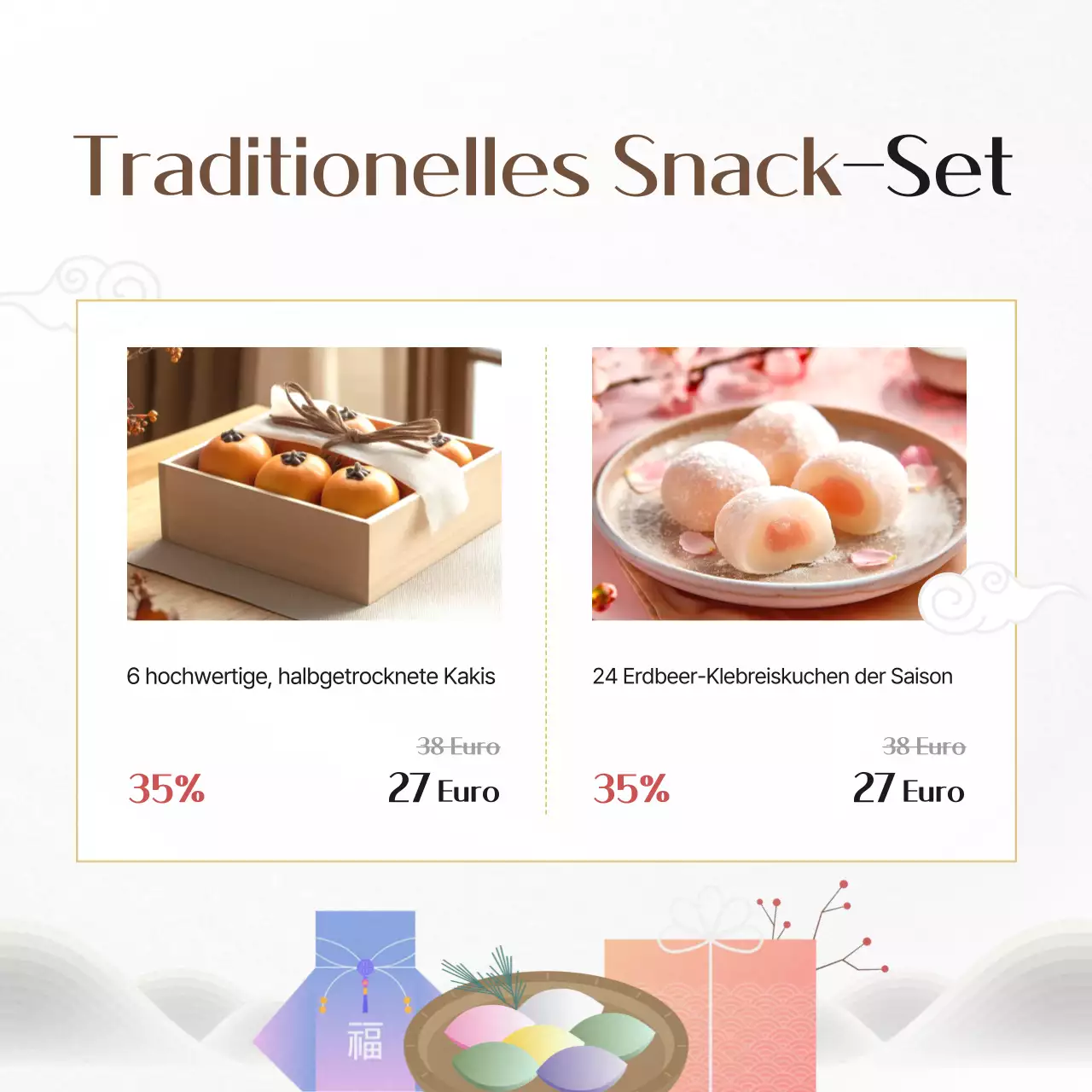 Traditionelle Anzeige für Geschenke zum Neujahrstag in Weiß