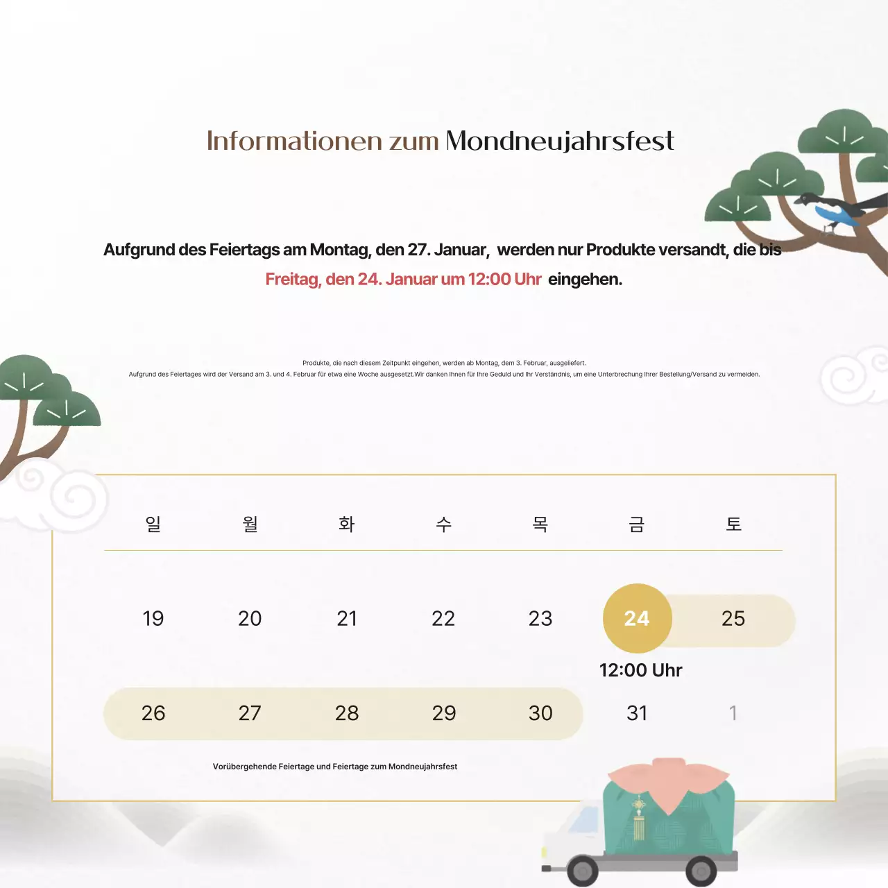 Traditionelle Anzeige für Geschenke zum Neujahrstag in Weiß