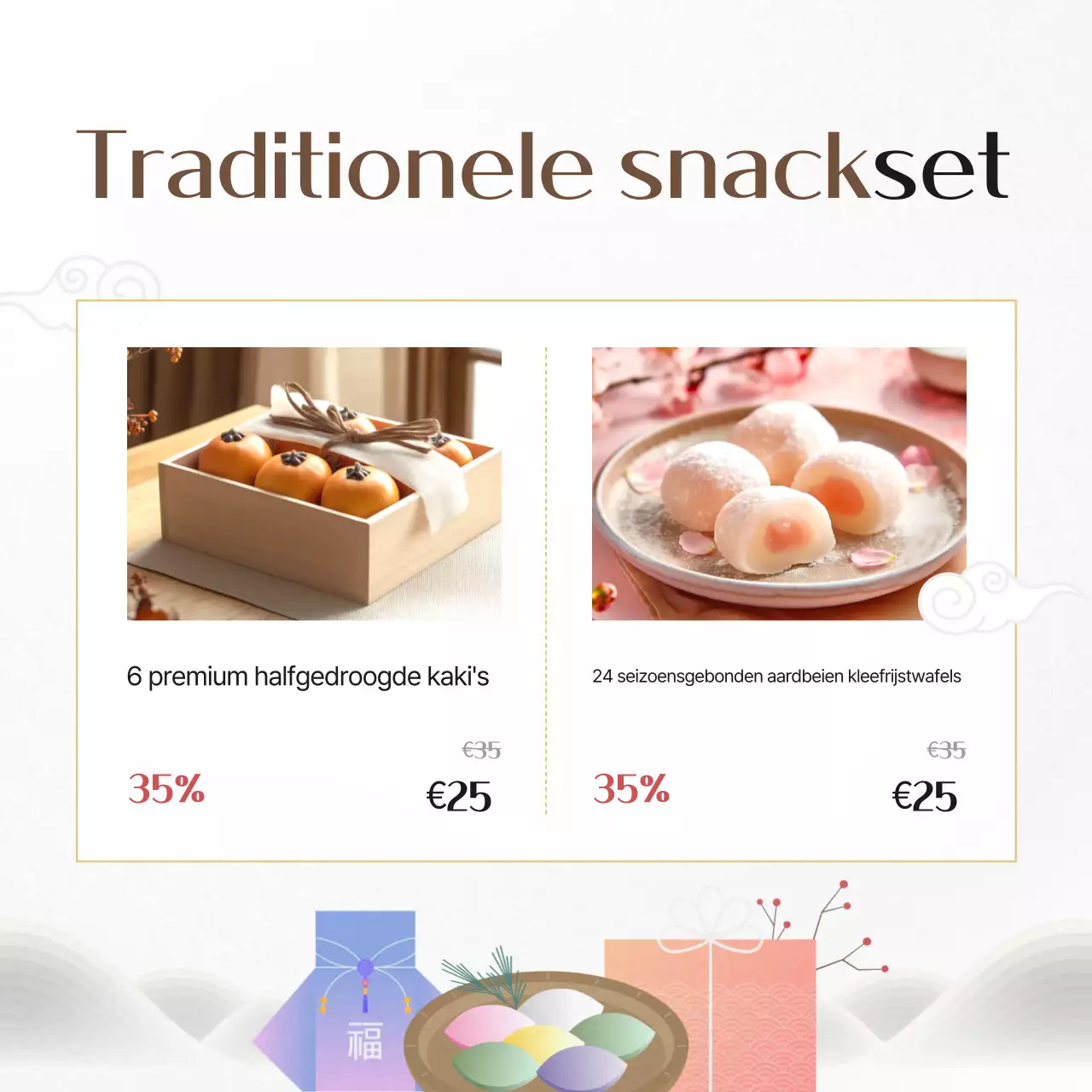 Traditionele advertentie voor het geven van geschenken op nieuwjaarsdag in het wit