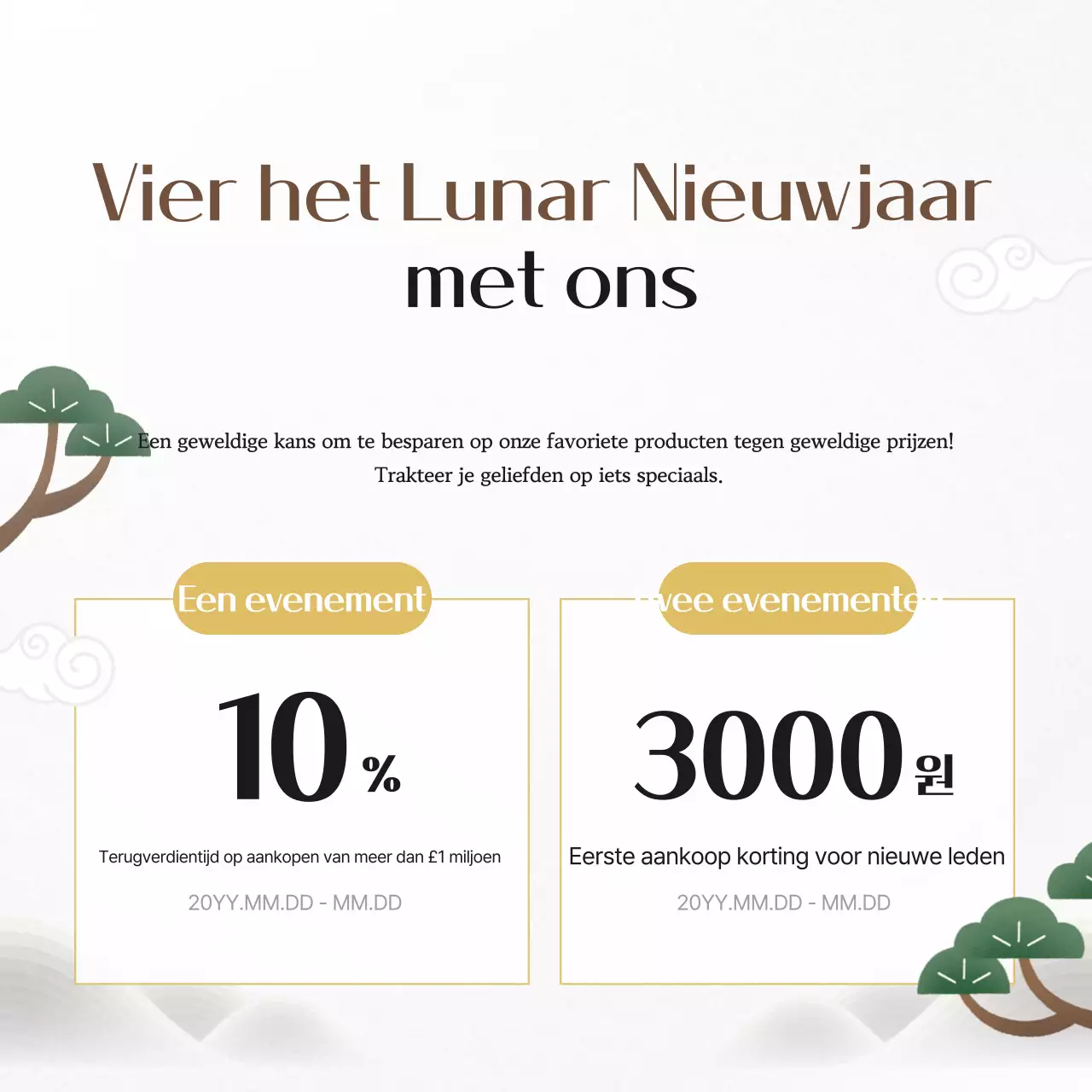 Traditionele advertentie voor het geven van geschenken op nieuwjaarsdag in het wit