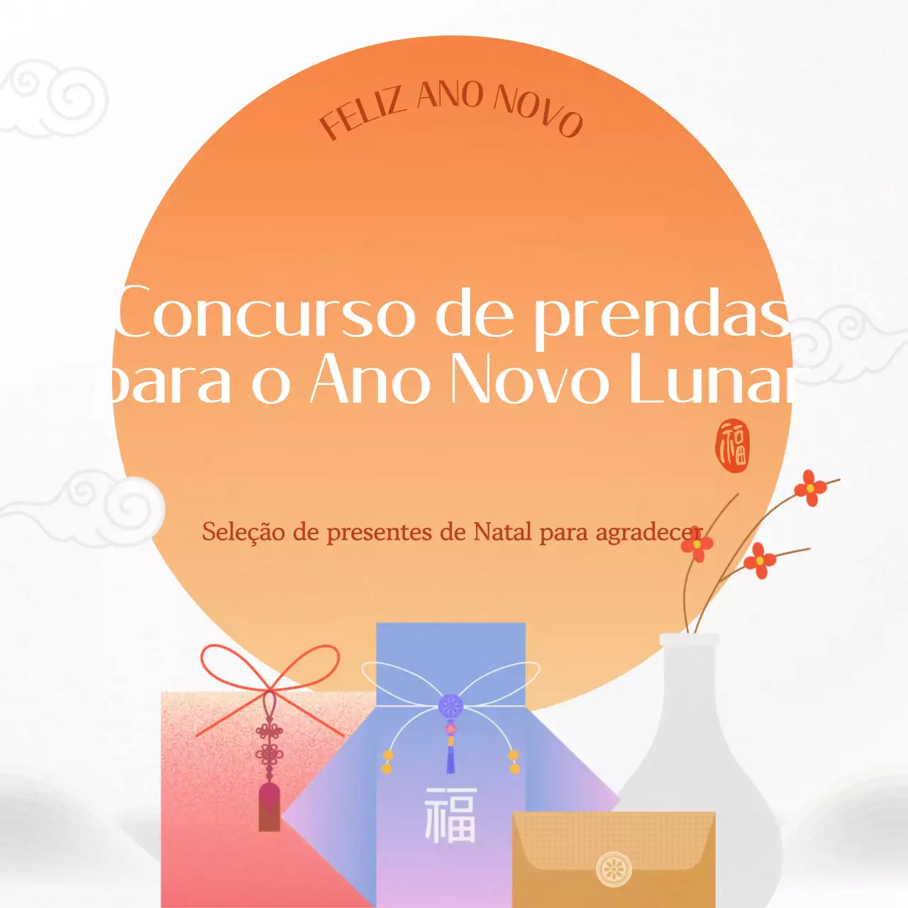 Anúncio tradicional de oferta de prendas no dia de Ano Novo em branco