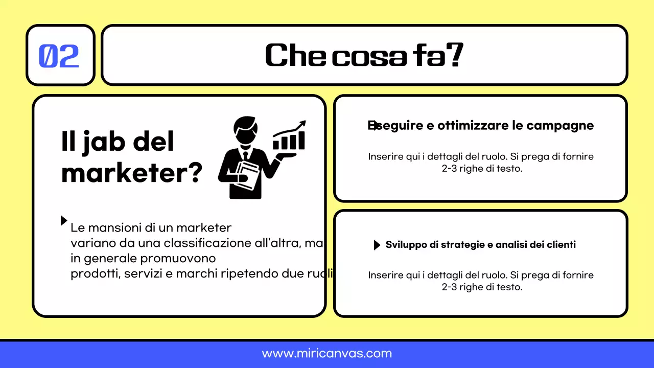 Risorse per la carriera di marketer ordinate in giallo e blu