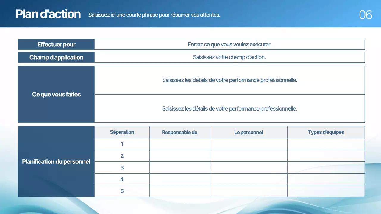 Planification de la proposition de Blue Modern