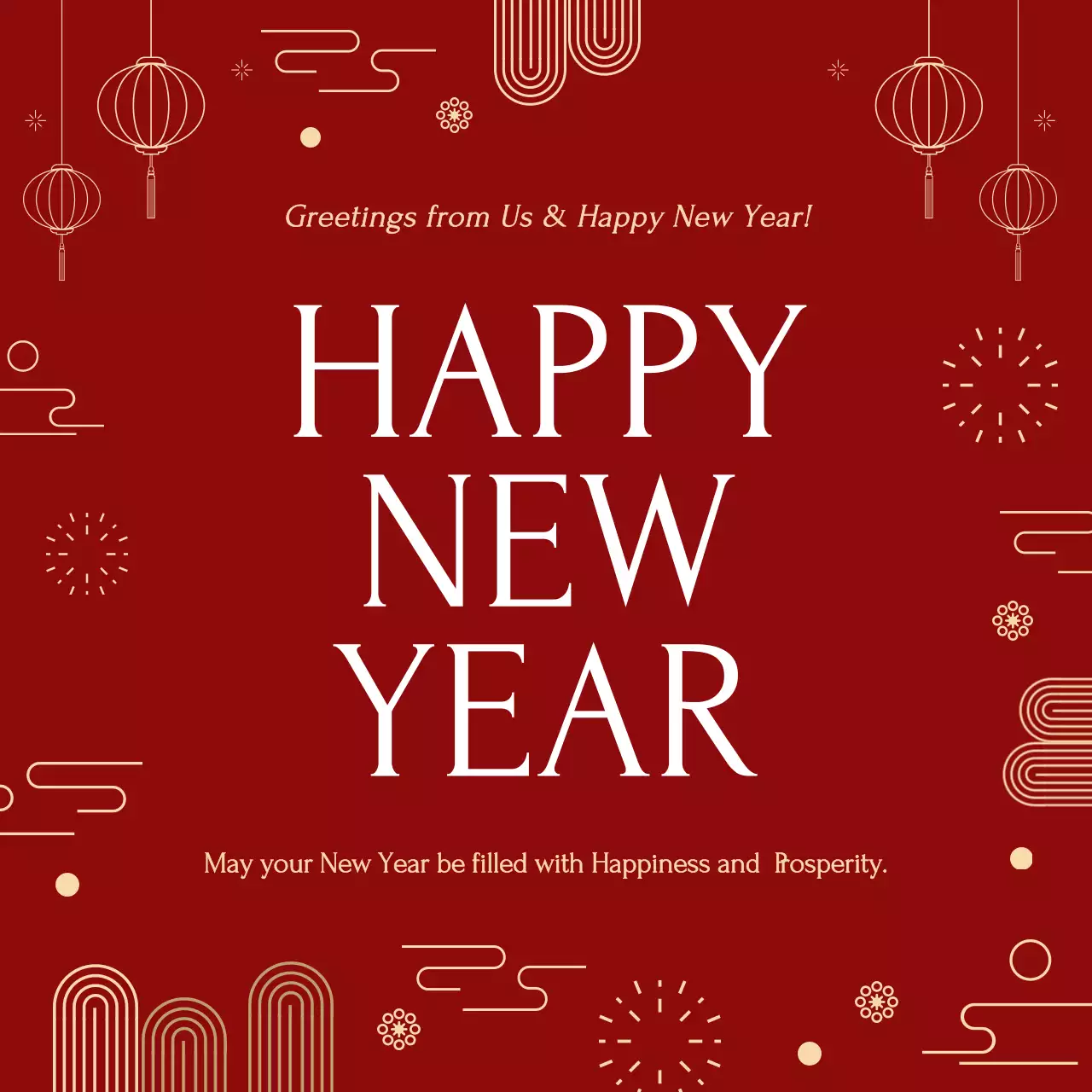 빨간색 전통 새해 인사 카드 소셜 미디어 게시물