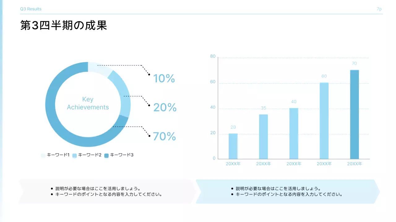 青 シンプル 成果報告 プレゼンテーション