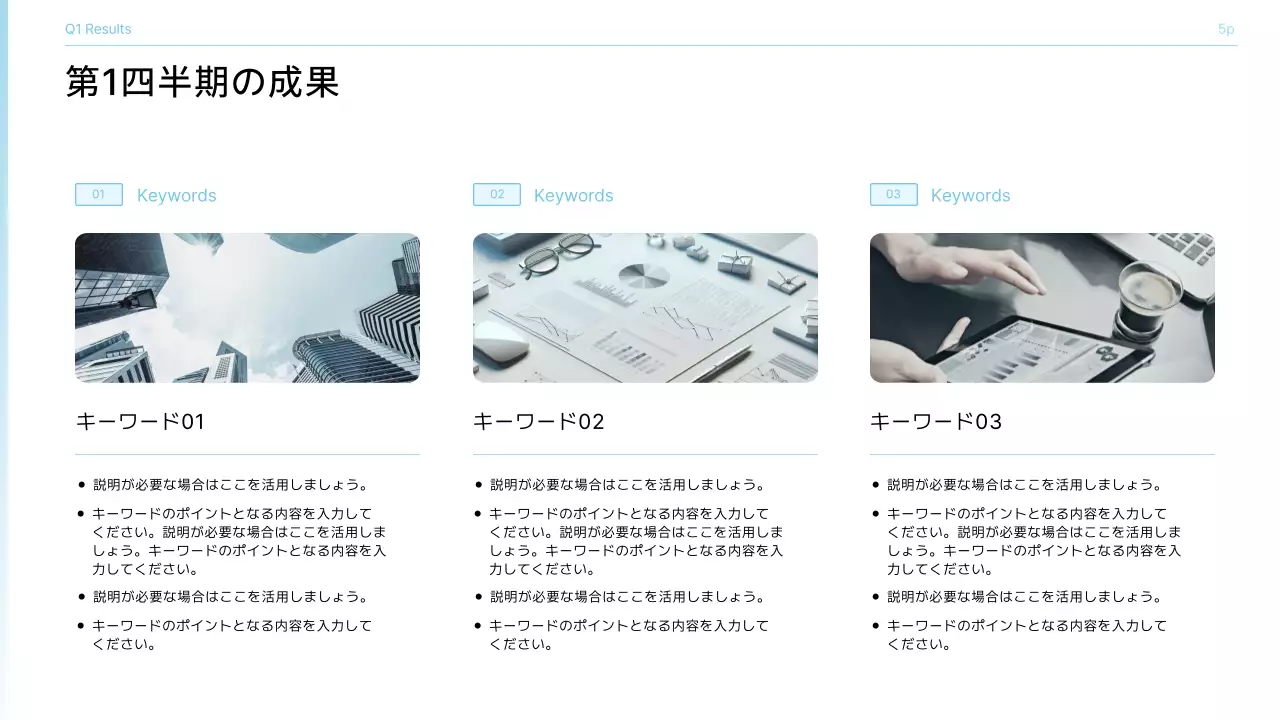 青 シンプル 成果報告 プレゼンテーション