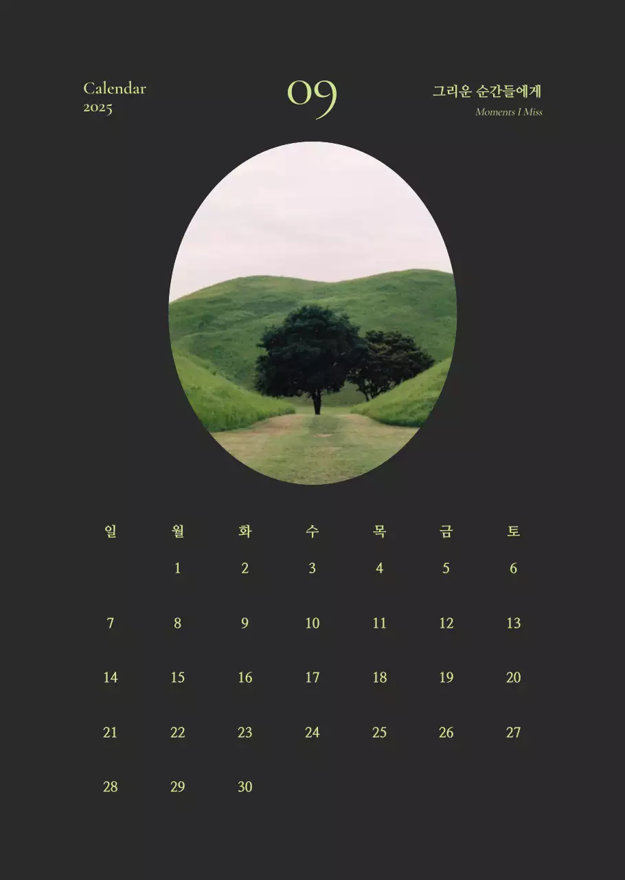 카키 빈티지 다이어리 캘린더