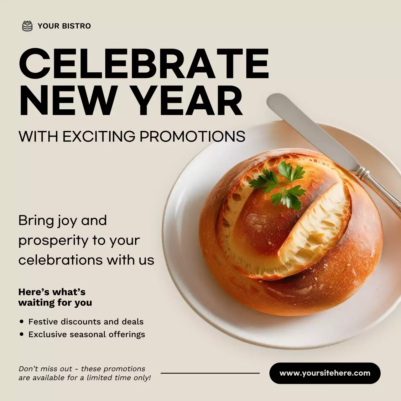 Beige Simple New Year Promotion Social Media Post