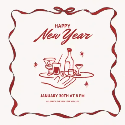 Red Vintage New Year's Invitation Social Media Post