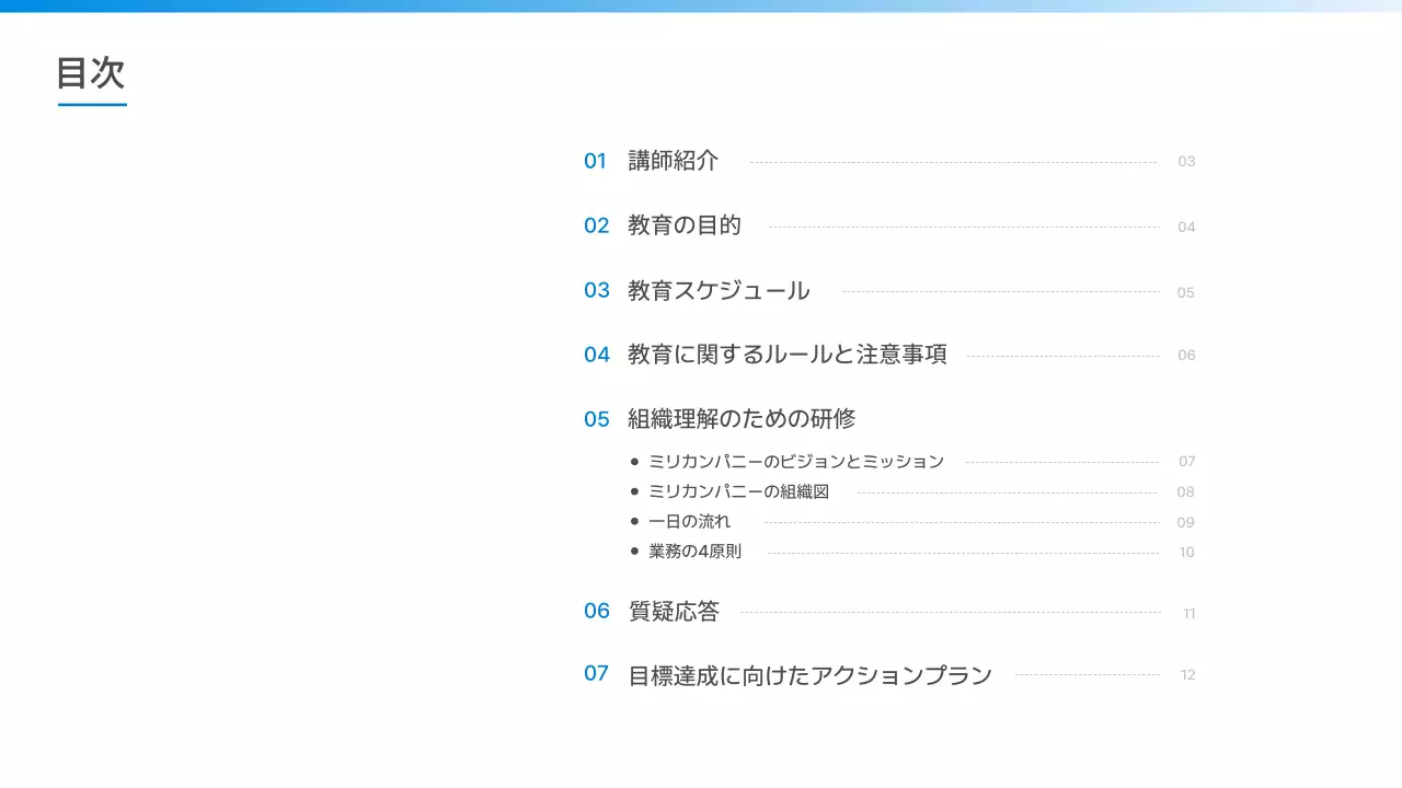 青 シンプル オリエンテーション プレゼンテーション