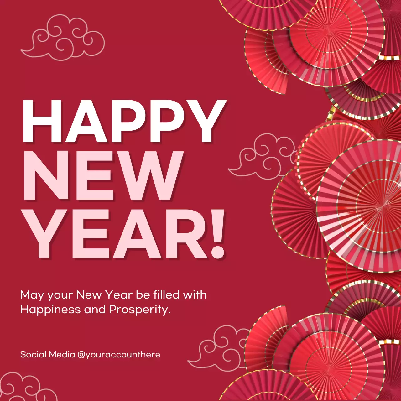 Red Traditional New Year Greetings Card Social Media Post