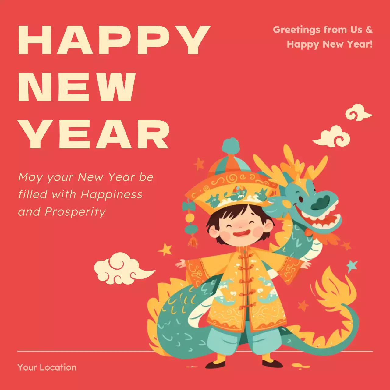 Red Cultural New Year Card Social Media Post