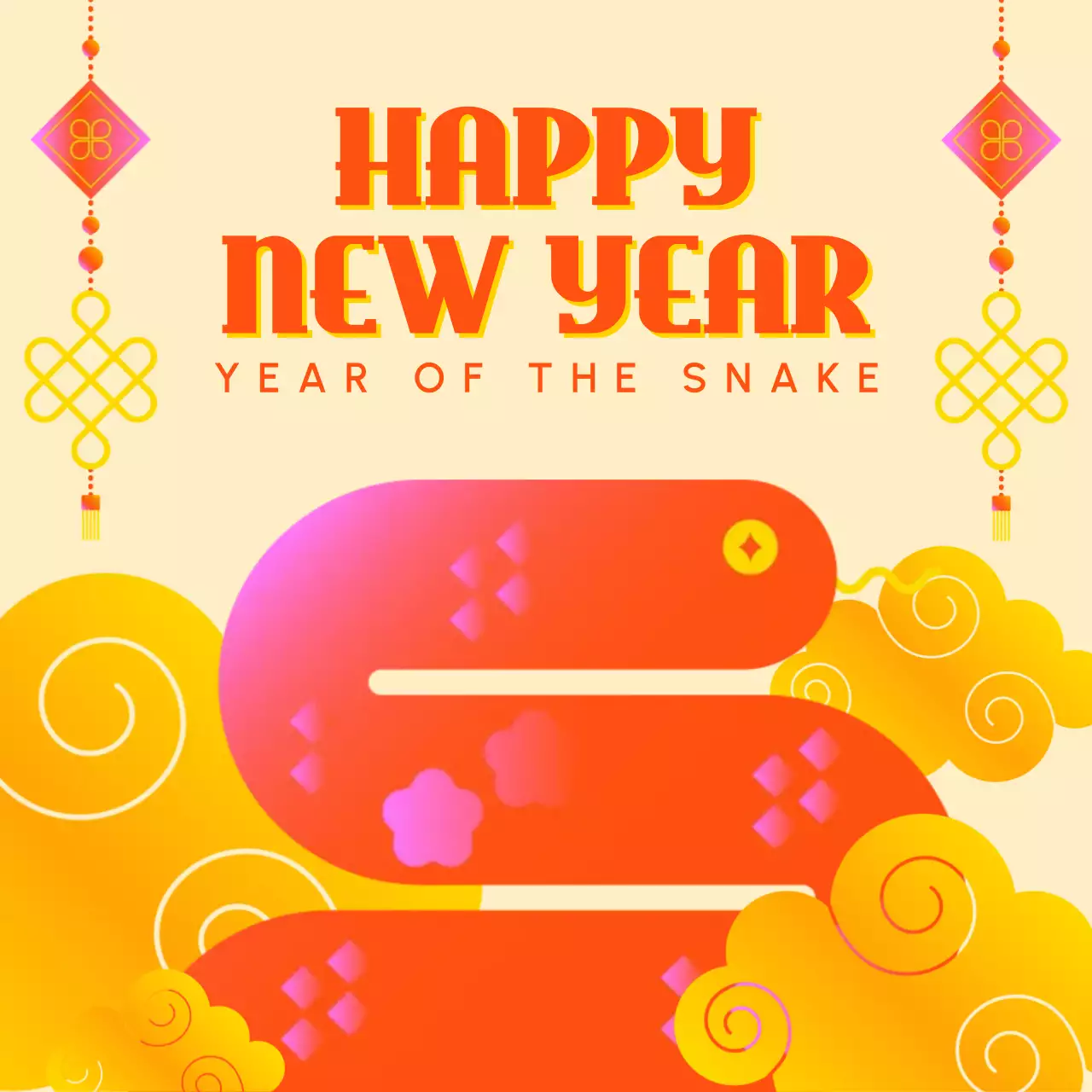 Orange Traditional New Year Invitation Social Media Post