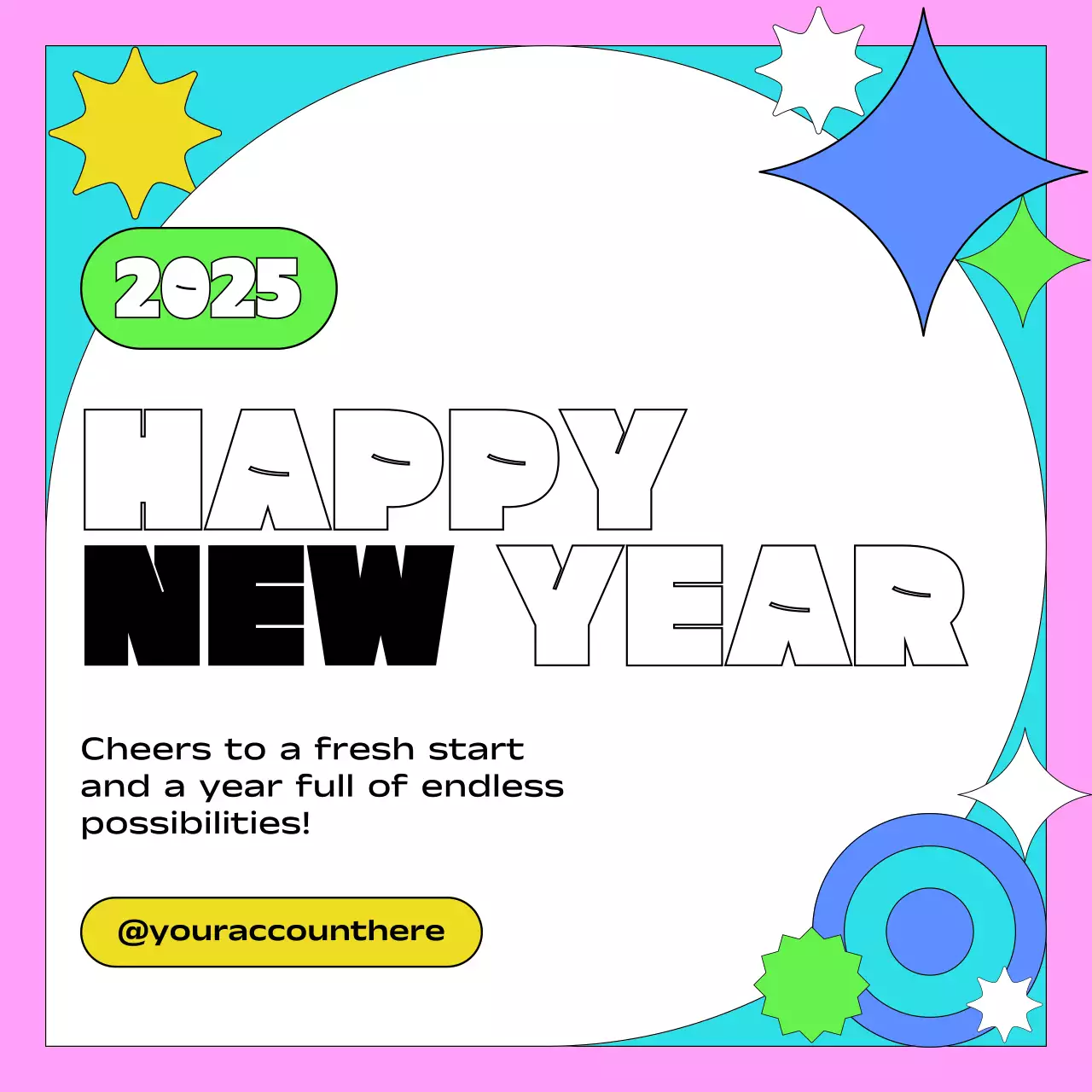 Pink Retro New Year Greetings Card Social Media Post
