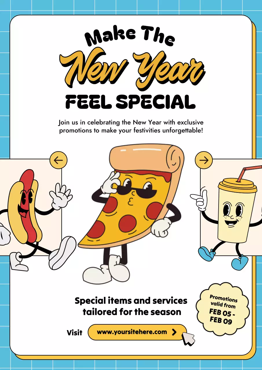 Blue Retro New Year Promotion Poster
