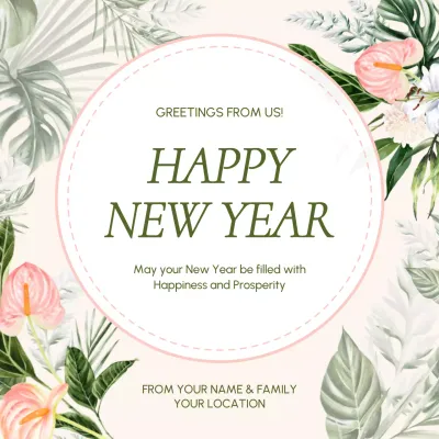 Beige Floral New Year Card Social Media Post