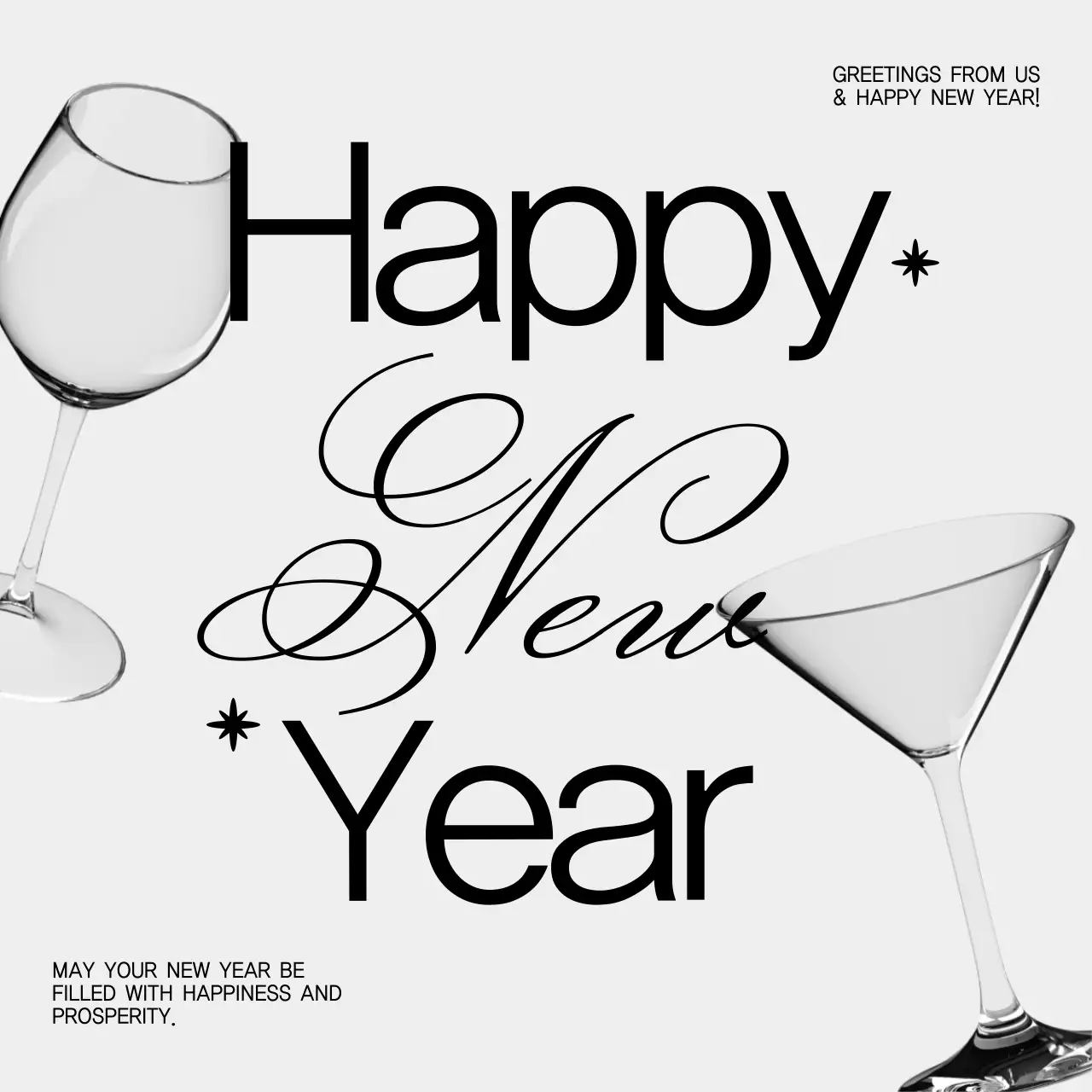 Black Elegant New Year Greeting Card Social Media Post