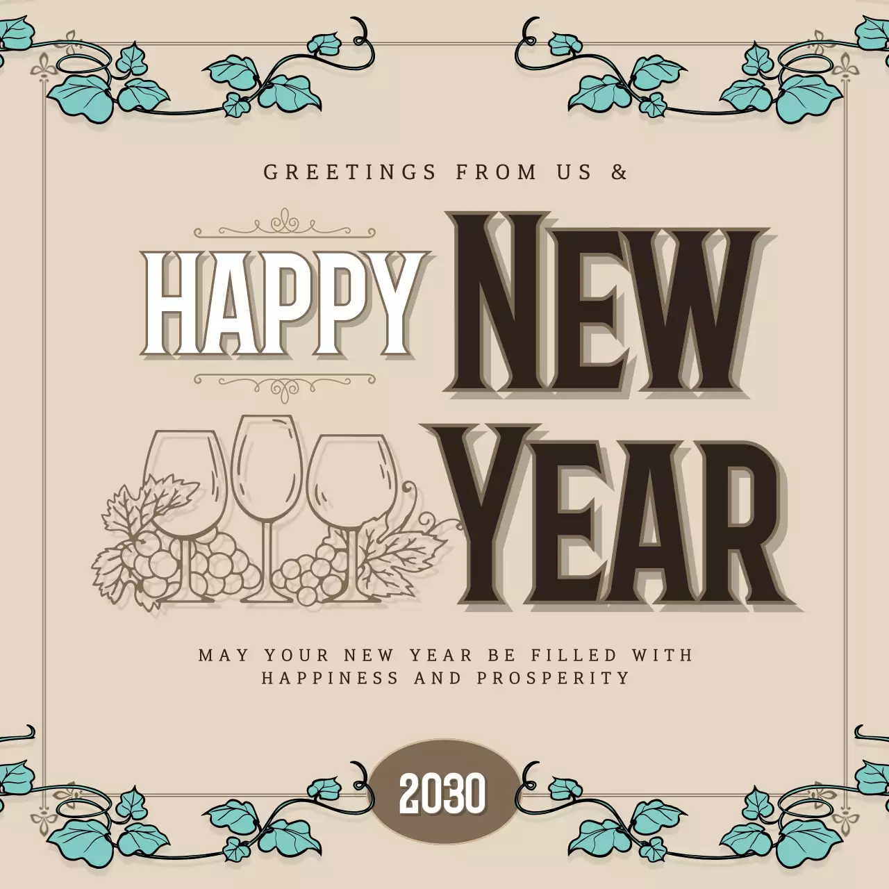 Beige Vintage New Year Invitation Social Media Post