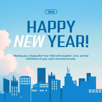 Blue Modern New Year Card Social Media Post
