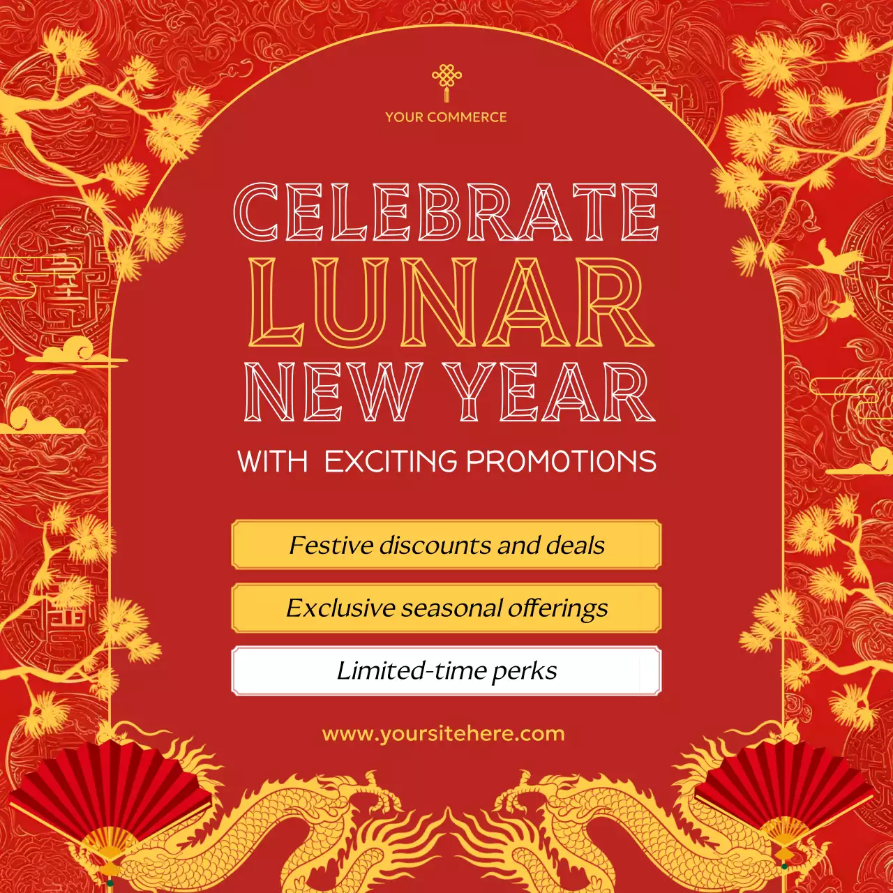 레드 전통 새해 프로모션 소셜 미디어 게시물