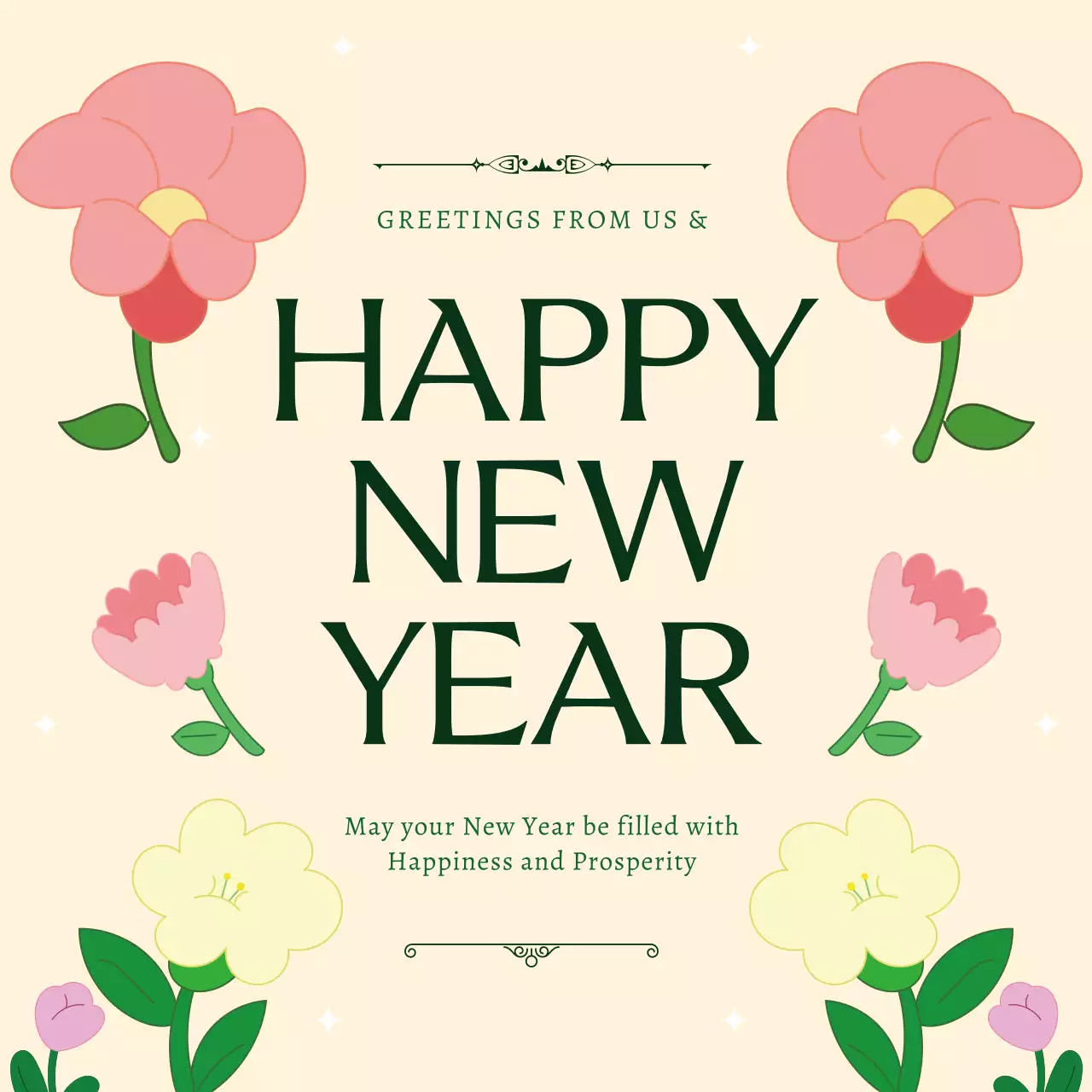 Beige Floral New Year Invitation Social Media Post
