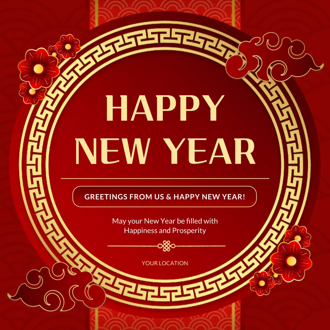빨간색 전통 새해 초대 소셜 미디어 게시물
