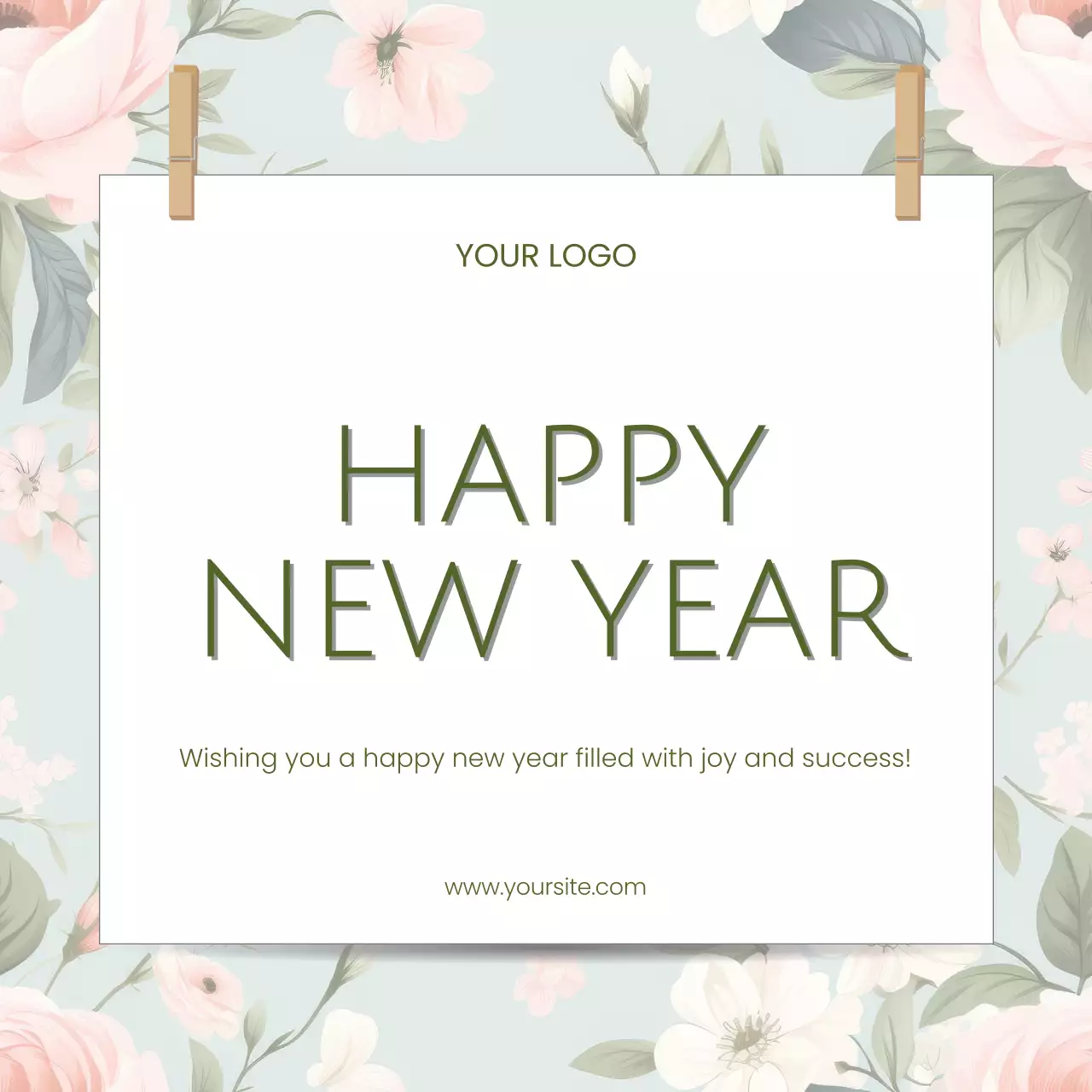 Mint Floral New Year's Card Social Media Post