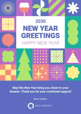 Colorful Modern New Year Greetings Card Poster