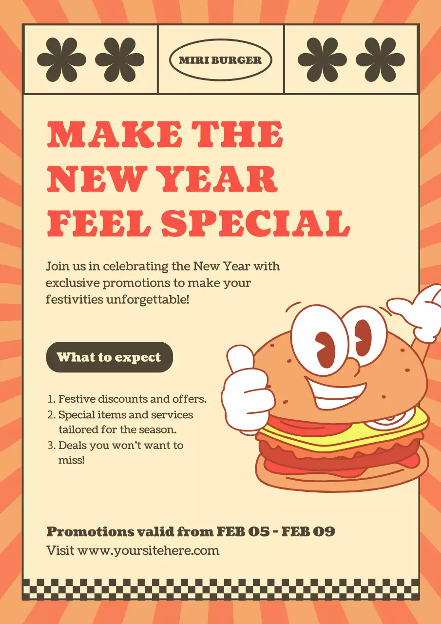 Orange Retro Burger Promotion Poster