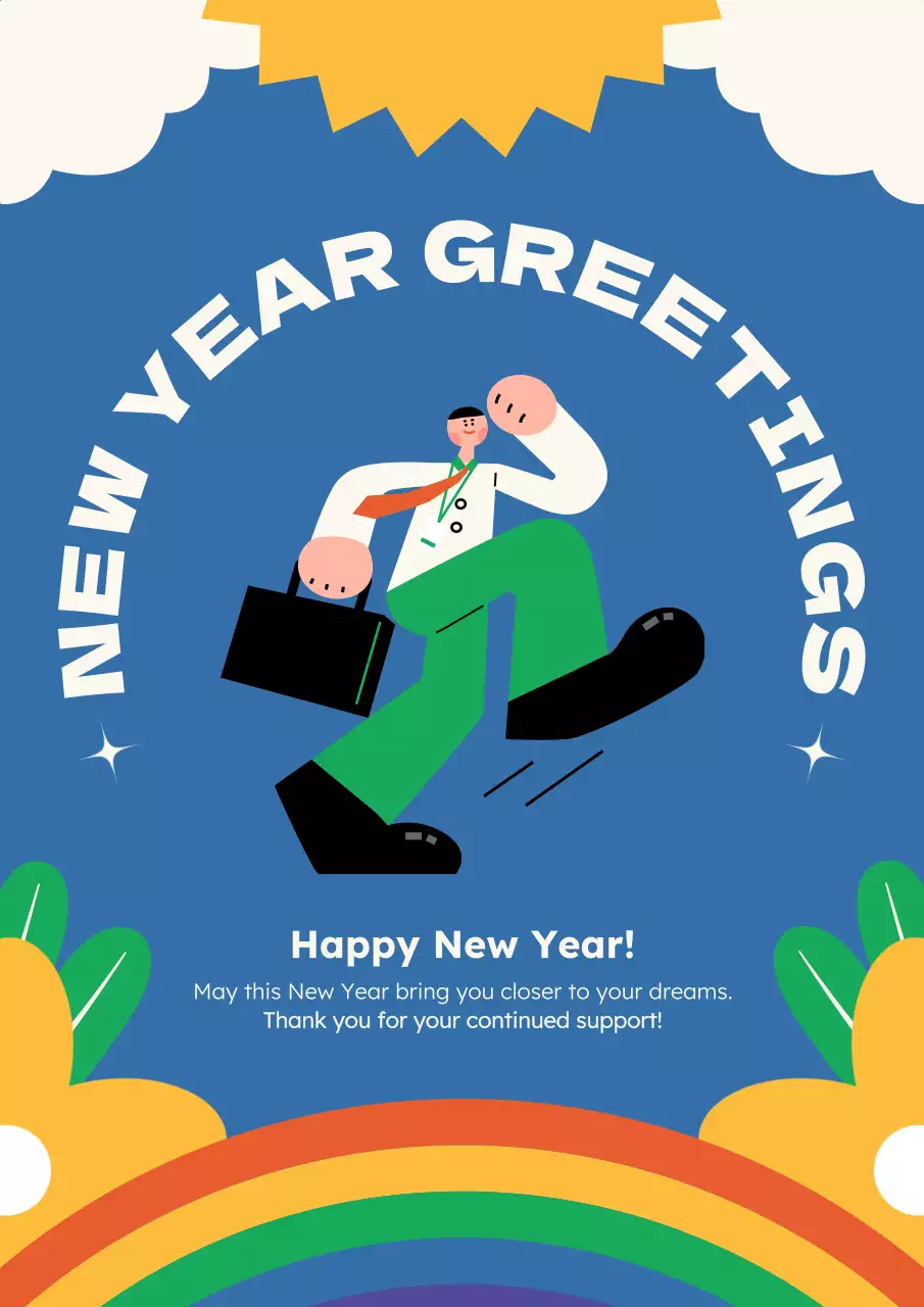 Blue Retro New Year Greetings Card Poster
