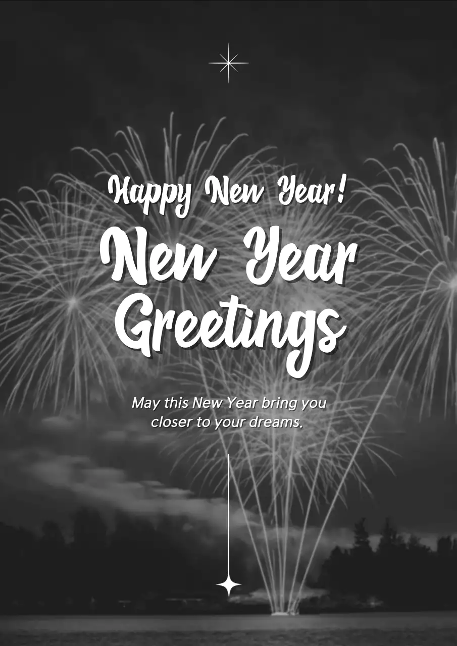 Black Classic New Year Greetings Card Poster