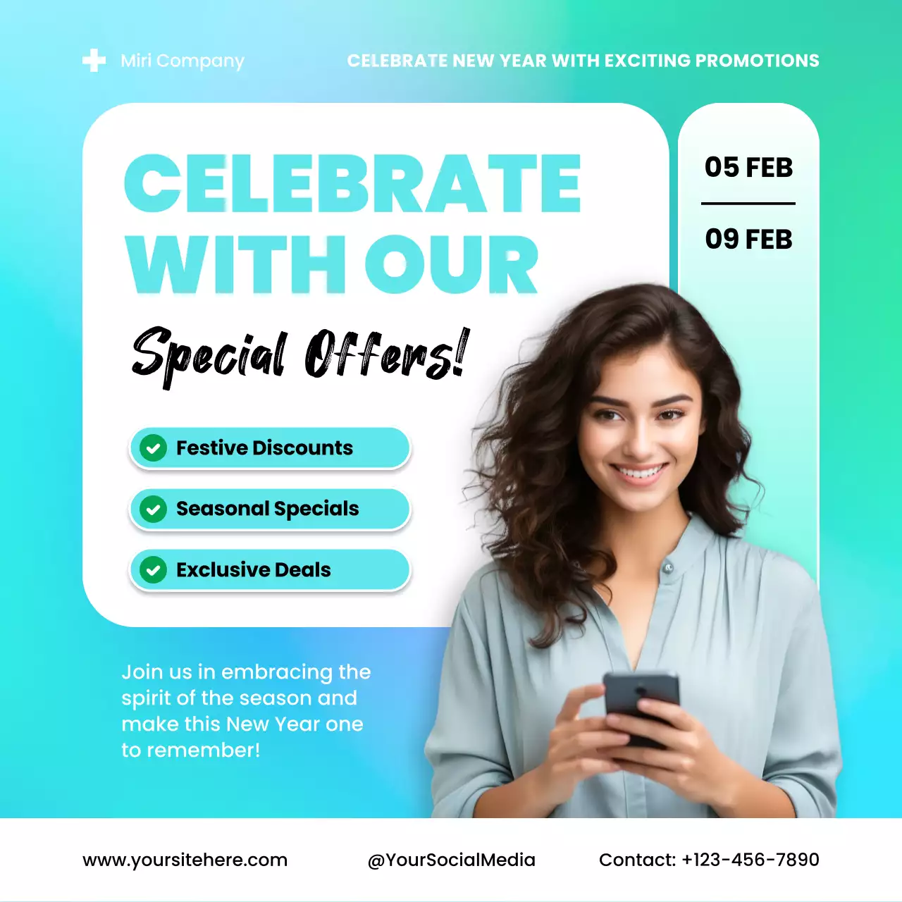 Blue Trendy New Year Promotion Social Media Post