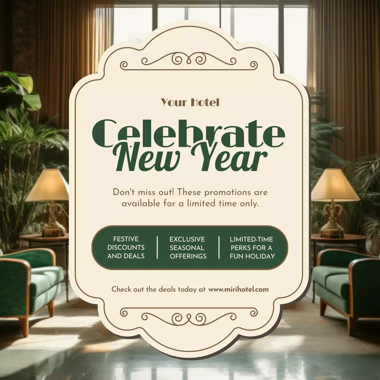 Green Vintage New Year Promotion Social Media Post