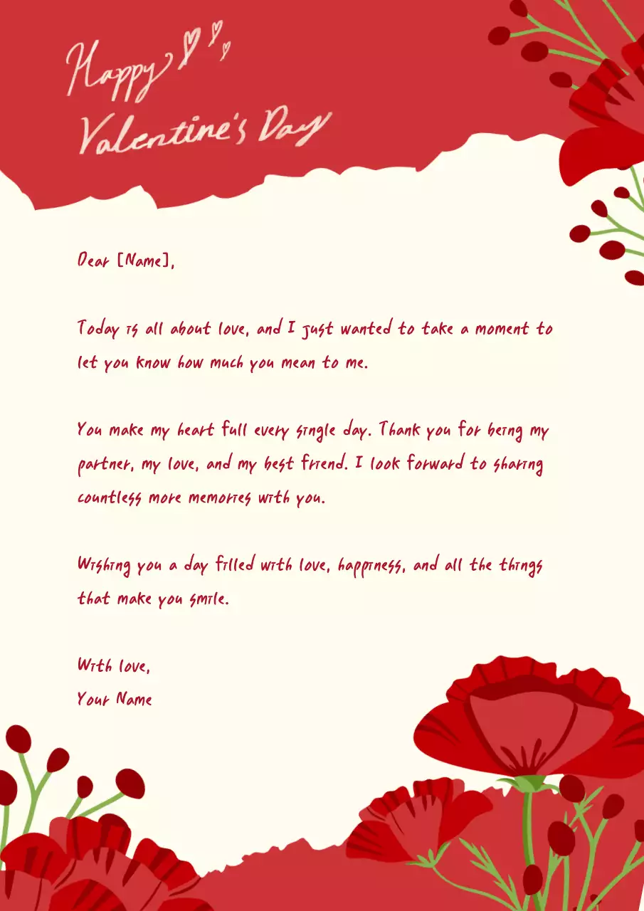 Red Floral Valentines Card Poster