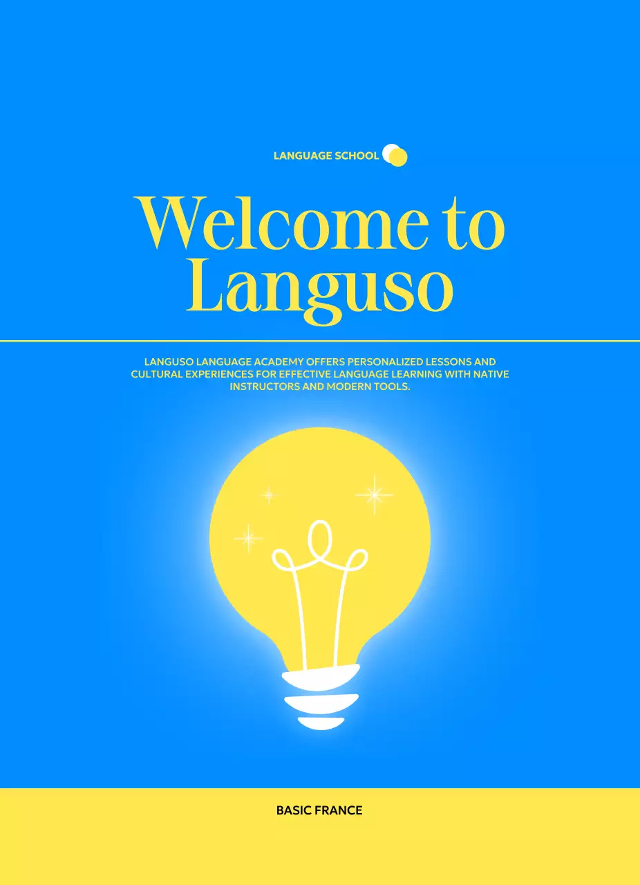 전구 일러스트가 있는 모던한 외국어 학원 홍보