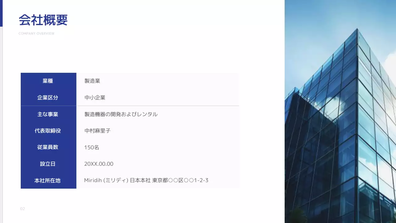 青 シンプル 会社紹介 プレゼンテーション