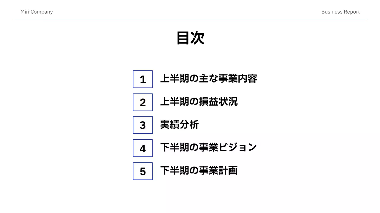 青 モダン ビジネス 報告書 プレゼンテーション