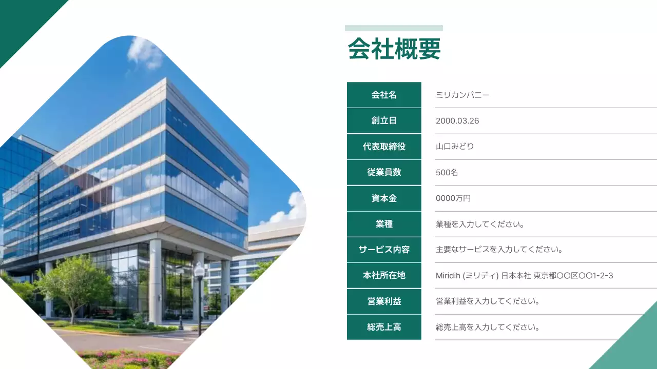 緑 シンプル 会社紹介 資料 プレゼンテーション