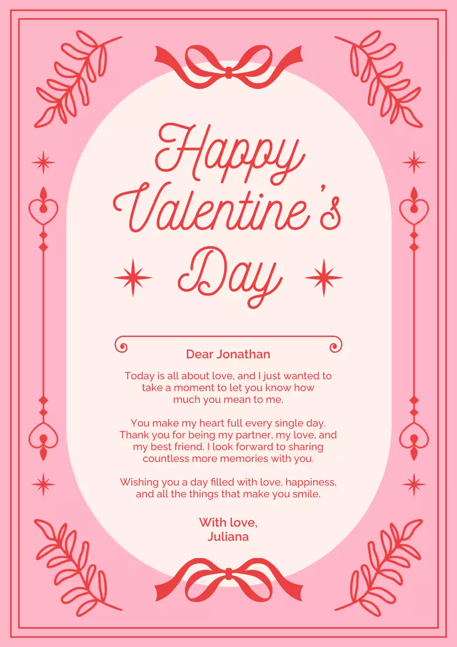 Pink Elegant Valentines Love Letter Poster