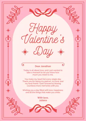 Pink Elegant Valentines Love Letter Poster