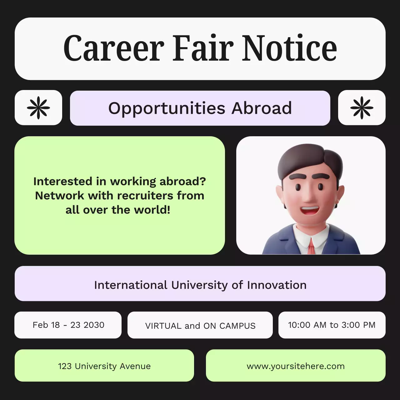 블랙 모던 커리어 페어 광고 소셜 미디어 게시물