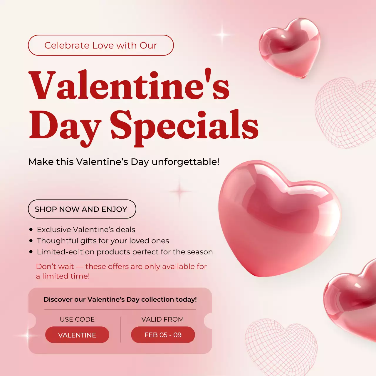 Red Trendy Valentines Promotion Social Media Post
