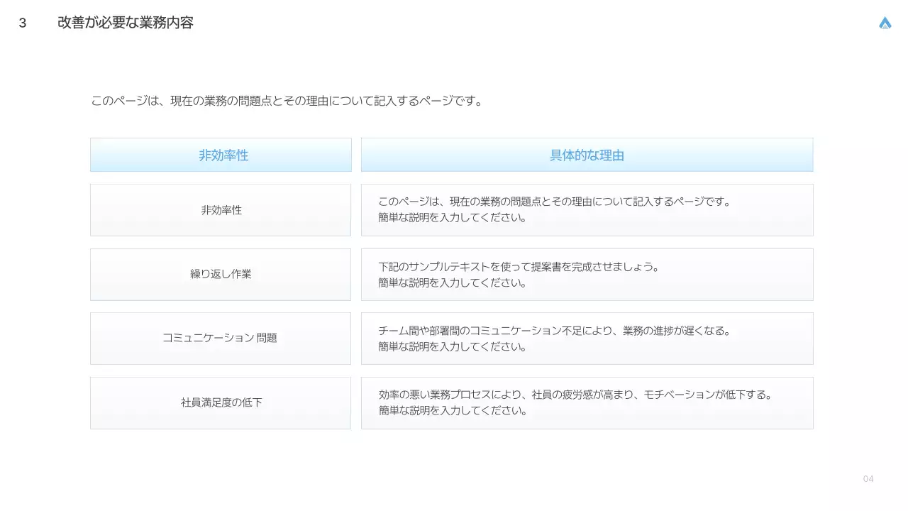 白 シンプル 業務改善 計画書 プレゼンテーション
