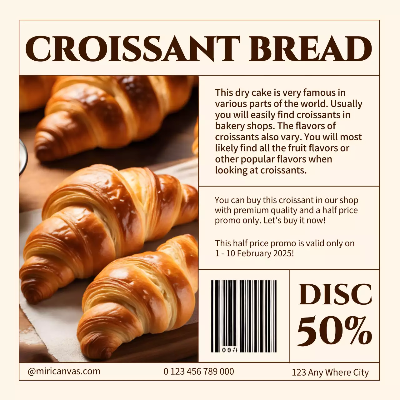 크림 브라운 크루아상 빵 할인