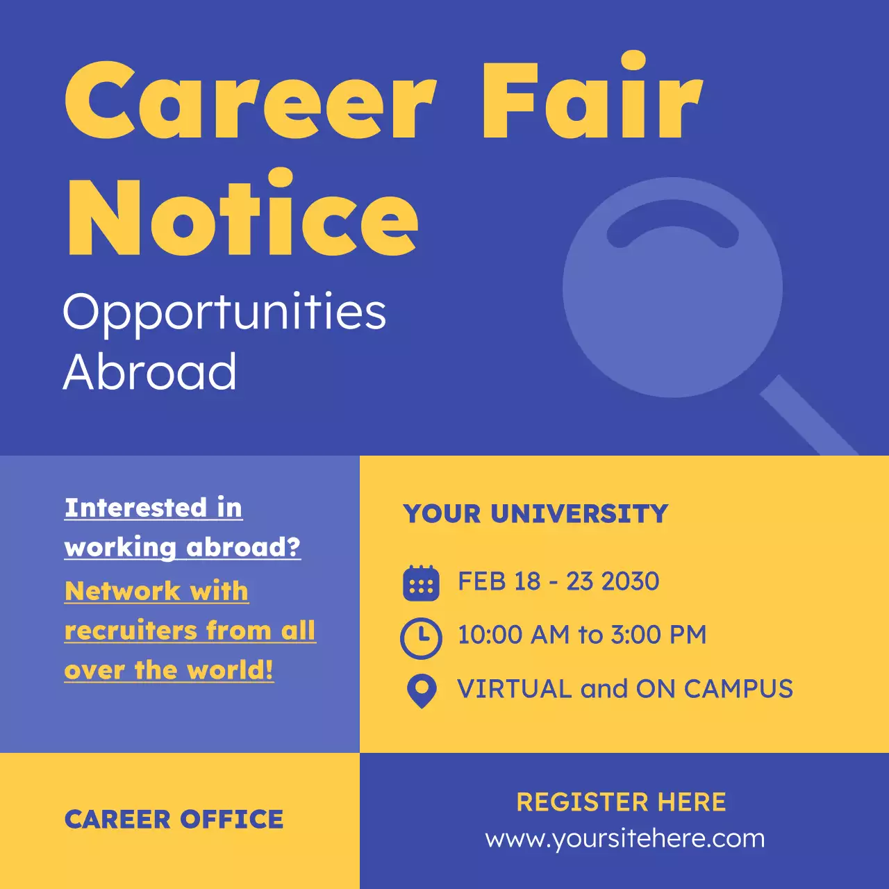 Blue Modern Career Fair Announcement Social Media Post
